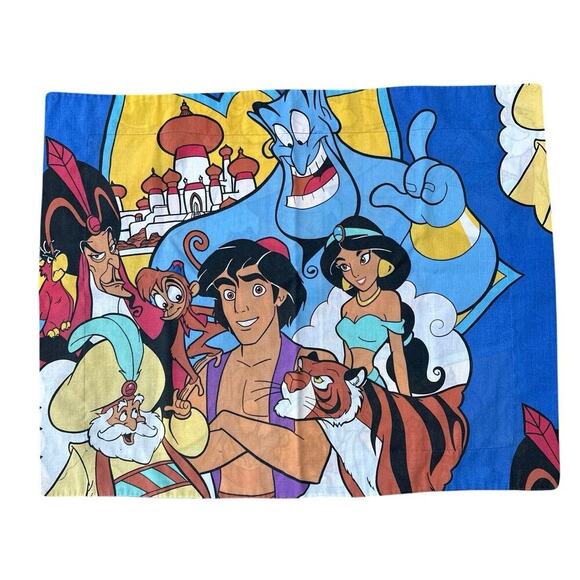 Vintage 90s Disney Aladdin Pillowcase Sham Craft Fabric Genie Jasmine - Picture 1 of 3